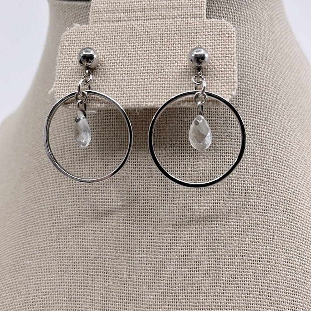 Purely Silver .999 Fine Silver Swarovski Crystal Hoop Earrings + Box - Picture 2 of 10